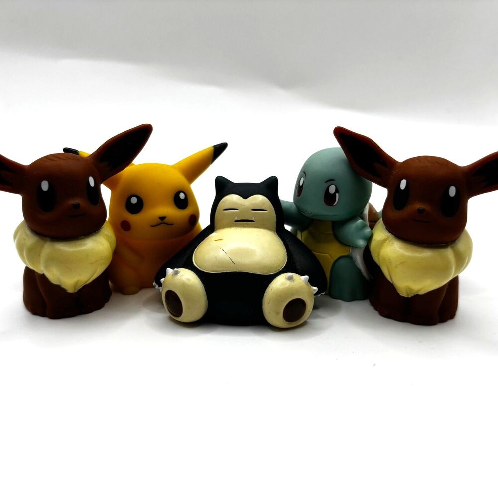 Vintage Pokemon Figurine Lot 1999 Pikachu/Squirtle/Snorlax/Eevee (2) Plastic Toy